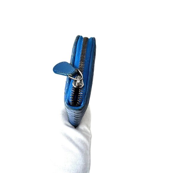 Bottega Veneta‎ Intrecciato Blue Leather Zip-Around Wallet with COA - Picture 8 of 11
